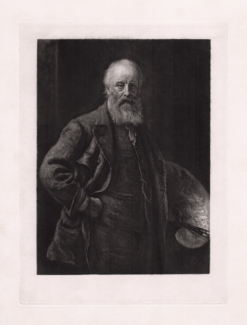Sir John Everett Millais Portrait of J. C. Hook, R. A. (English Painter, 1819-1907) 1888 engraving: Sir John Everett Millais, 1st Baronet (English, 1829-1896). Portrait of J. C. Hook, R. A. (English Painter, 1819-1907). Antique Engraving on wove paper after the original by Master Engraver A. H. Palm
