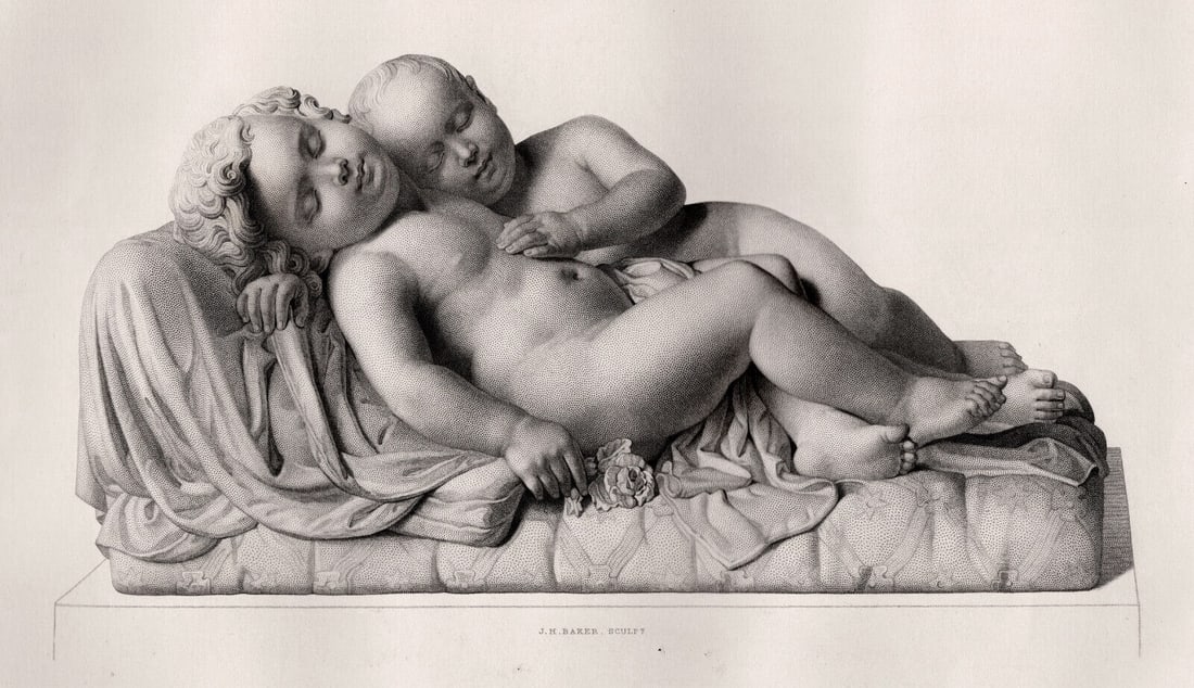 Guillaume Geefs 1800s Engraving The Sleeping Children FRAMED (1 of 3)