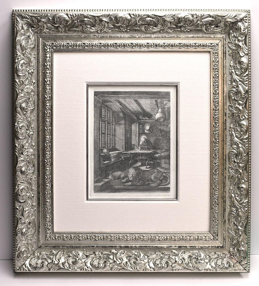Albrecht Durer St. Jerome in his Study engraving signed Durand: Albrecht Durer (1471 - 1528). "St. Jerome in his Study". Copper plate engraving on laid paper executed by Amand Durand (1831-1905). Signed in the Plate. Reference: B. 60. Excellent. Image Size - c. 7 