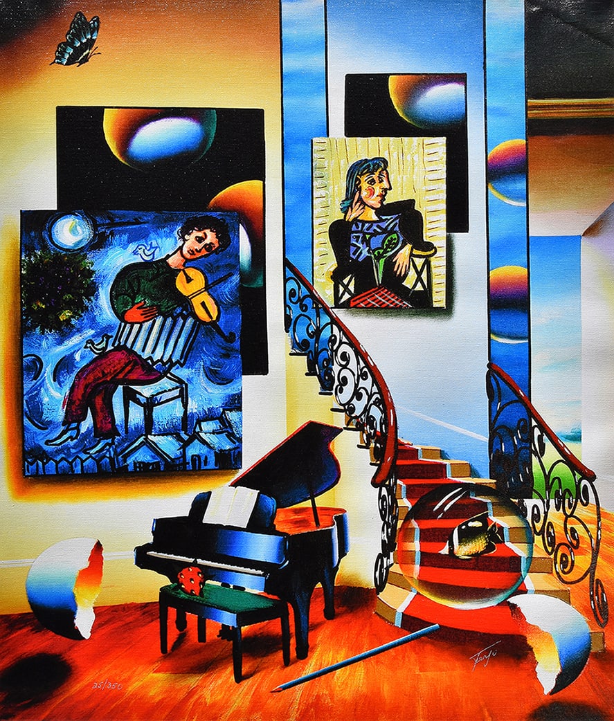 Ferjo Limited edition Giclee on Canvas Fiddler Signed Numbered: Ferjo (Fernando de Jesus Oliveira) (B.1946;Brazilian). Fiddler. Limited edition giclee on canvas. Signed lower right. Numbered from 350. Image size 20 x 24 inches. ***Please note, this hand signed and