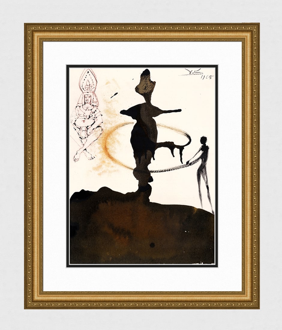 Salvador Dali Original 1967 Dance Biblia Sacra Framed Lithograph: Salvador Dali. "Die autem natalis Herodis saltavit filia Herodiadis in medio, et placuit Herodi (On Herod's birthday the daughter of Herodias danced in the midst, and pleased Herod)" Mixed technique l