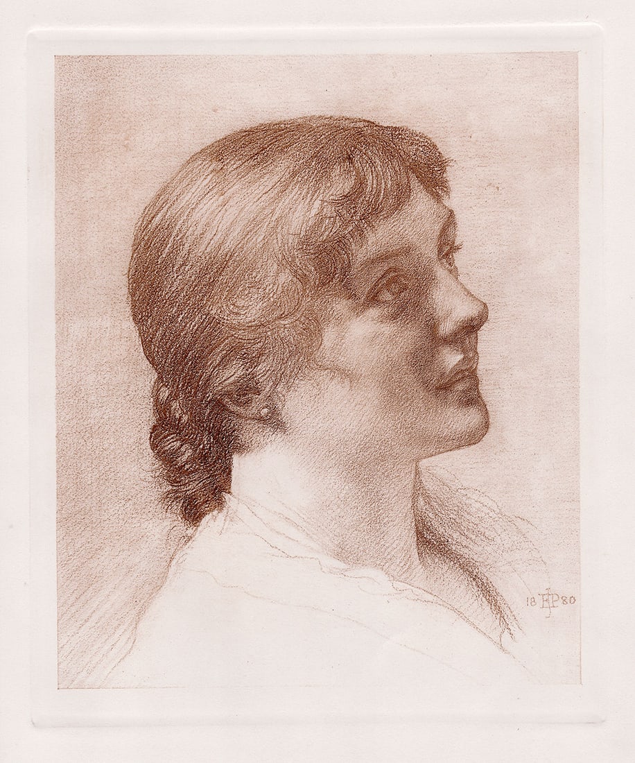 Sir Edward John Study of a Head engraving signed: Sir Edward John. Poynter, 1st Baronet (English, 1836-1919). Study of a Head. Antique engraving on wove paper after the original drawing by a Master Engraver. 1883. Signed in the plate, lower right.