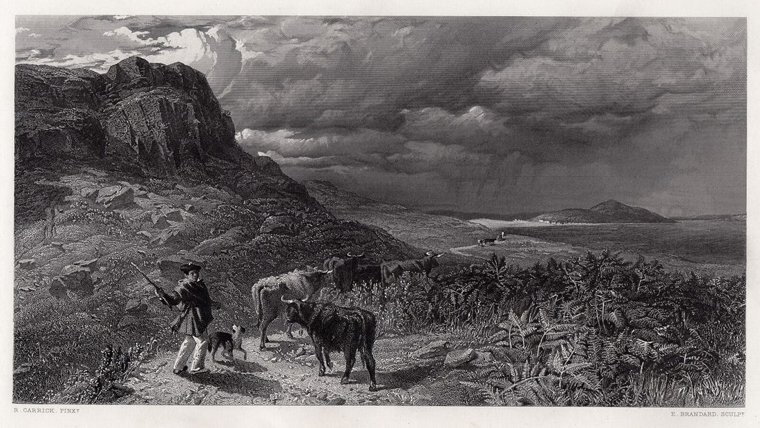 Robert Carrick 1869 engraving In the Highlands signed (1 of 2)