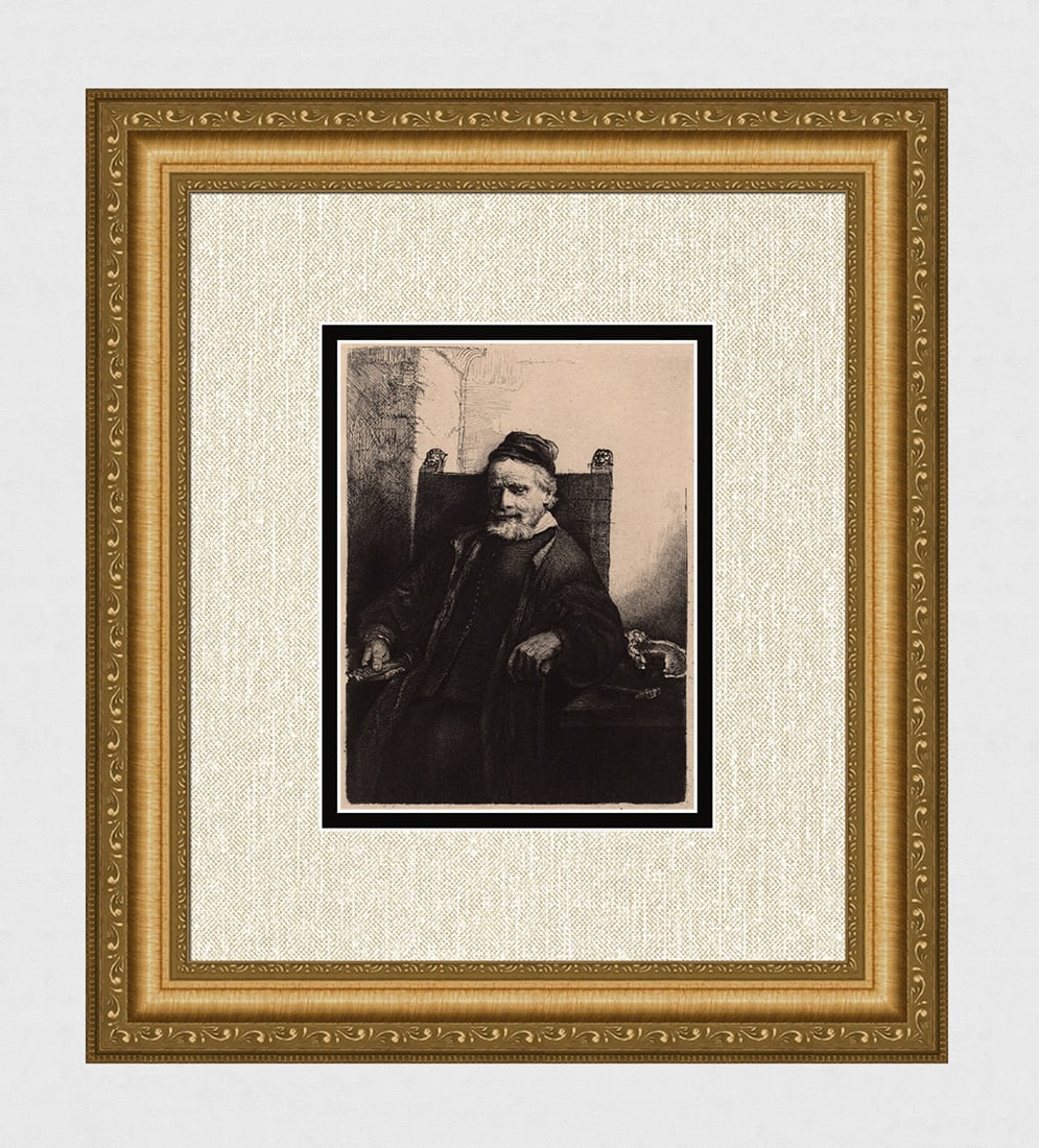 1800s Rembrandt Etching B276 Goldsmith DURAND Original Framed: After Rembrandt Harmenszoon Van Rijn (1606-1669). Jan Lutma, Goldsmith. Antique hand pulled copper plate etching on laid paper after the original by master etcher Amand Durand (1831 - 1905). Year: c. 