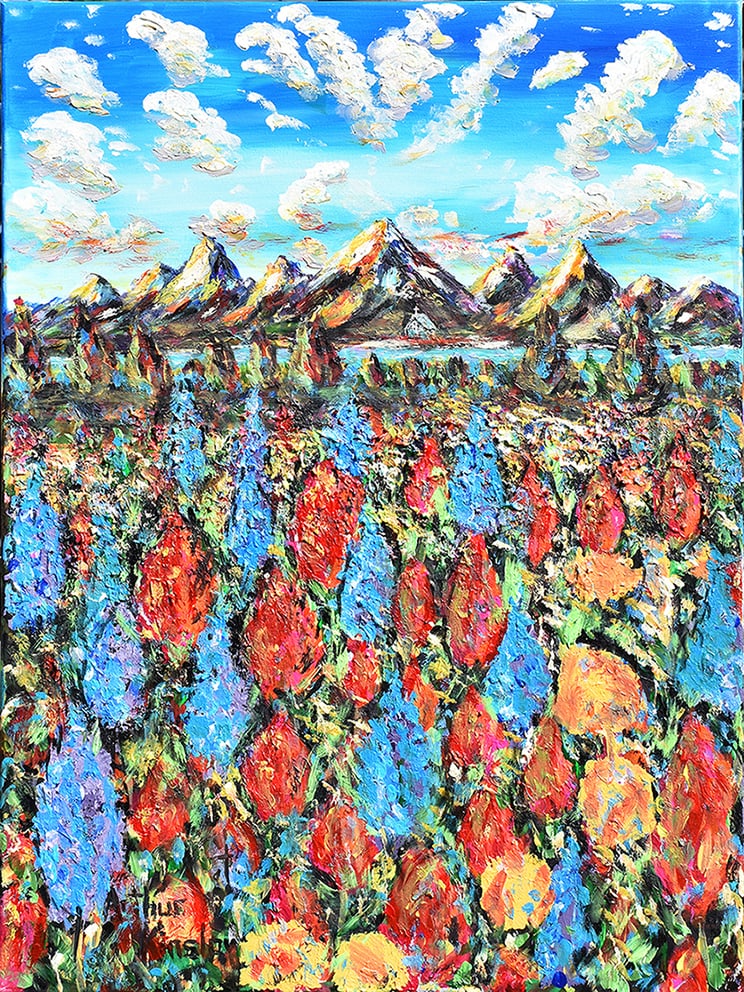 Arthur Kinslow Orginal Landscape Painting Mountain Vista 30 x 40 Inches: Arthur Kinslow ( American, 1955 - ) Mountain Vista. Original Acrylic on Canvas.Signed by the artist lower right. Canvas Size 30 x 40 inches. Arthur Kinslow has been involved in art his entire life