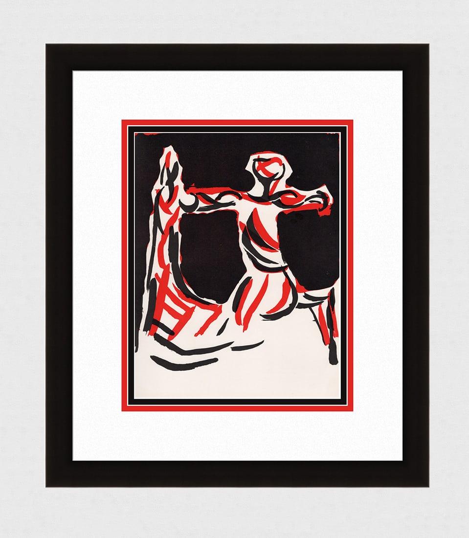 Marino Marini Original Lithograph 1967 Cavalier Framed: Marino Marini (Italian, 1901 - 1980). "Cavalier." Original Color lithograph on wove paper. Year: 1967. Printed by Moulot. Published in Paris by San Lazzaro. Sheet Size c. 9 1/2 x 12 3/8 inches. Framed