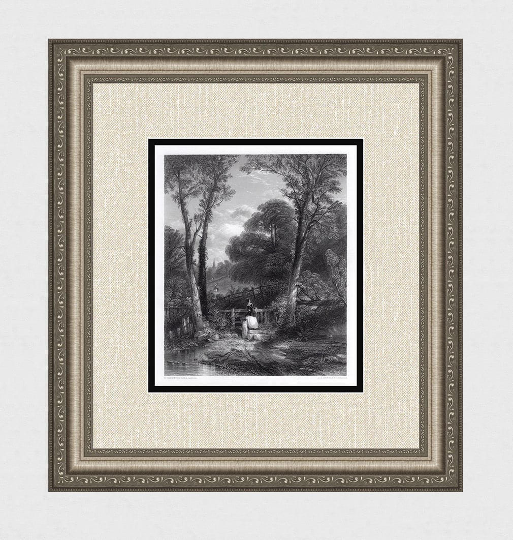 Thomas Creswick 1800s Engraving "On the way to Church" Framed Signed (1 of 4)