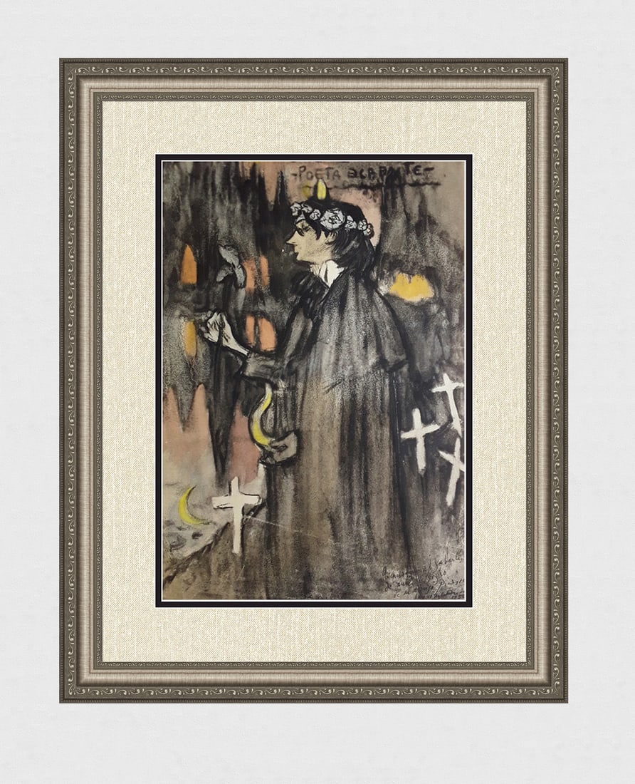 Rare 1963 Pablo Picasso Pochoir "The Decadent Poet" Limited Bleus en Barcelone: Pablo Picasso, Pablo. "Le Poete Decadent (The Decadant Poet)," From the suite "Les Bleus de Barcelone." 1963. Lithograph heightened with pochoir by Jacomet on wove BFK Rives paper after the original. 