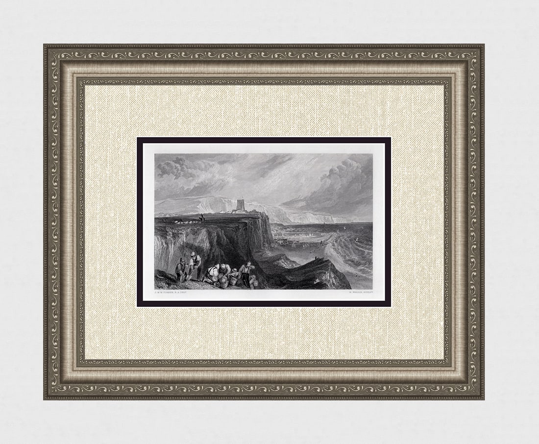 FRAMED William Turner 1800s Engraving Folkstone Smugglers SIGNED (1 of 4)