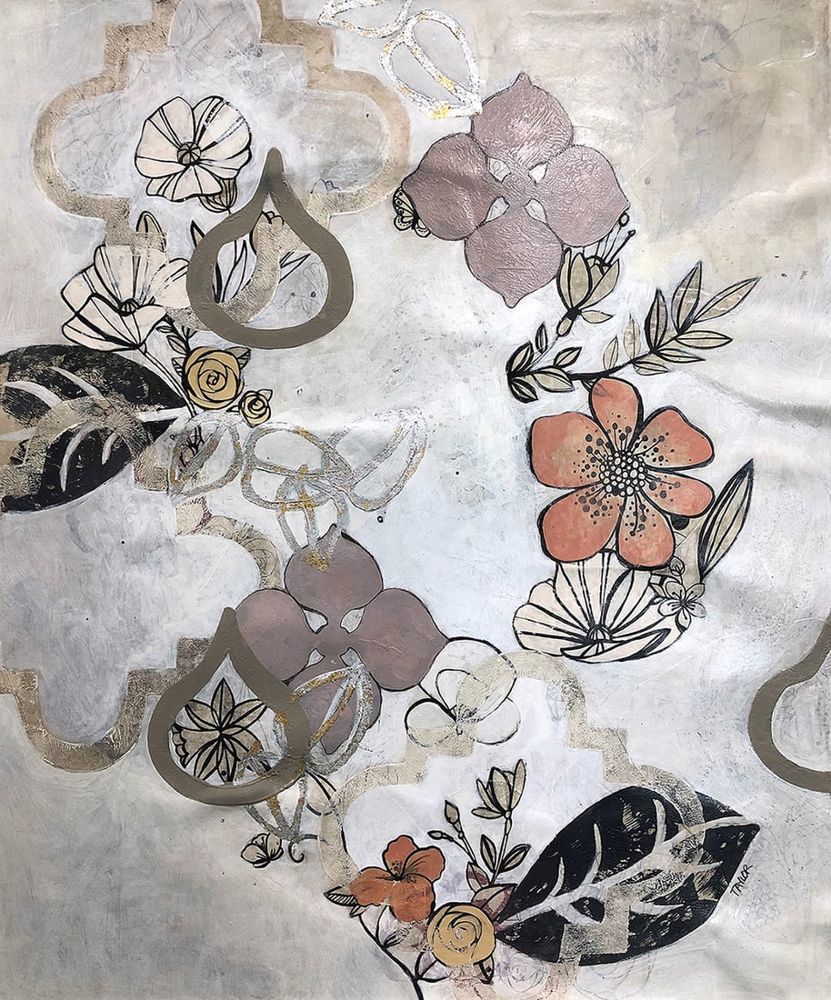 Kari Taylor Mixed Media Painting Heirloom II 28 x 28 inches: Kari Taylor. Heirloom I. Mixed media painting on canvas. Canvas Size 28 x 28 inches. Kari graduated from Arizona State University with a BFA in printmaking. After completing her degree, she worked in 