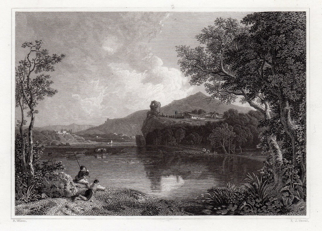 1834 Richard Wilson Landscape engraving signed: Richard Wilson. (Welsh, 1714 - 1782). Landscape. Antique steel engraving on wove paper after the original by Master engraver Frederick James Havell (English, 1801-1840). 1834. Signed in the plate. Exc