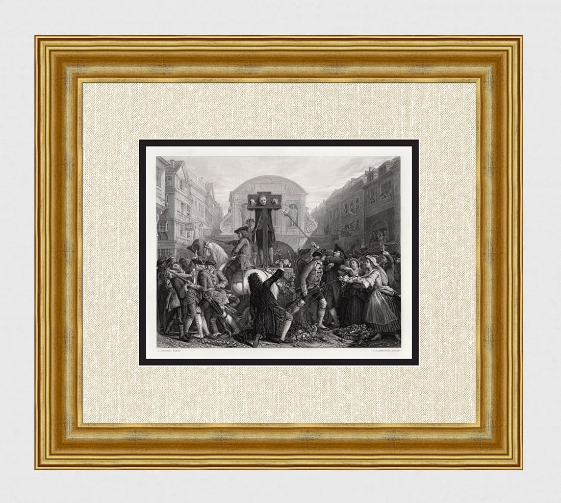 1800s Eyre Crowe Engraving De Foe In The Pillory FRAMED SIGNED (1 of 4)
