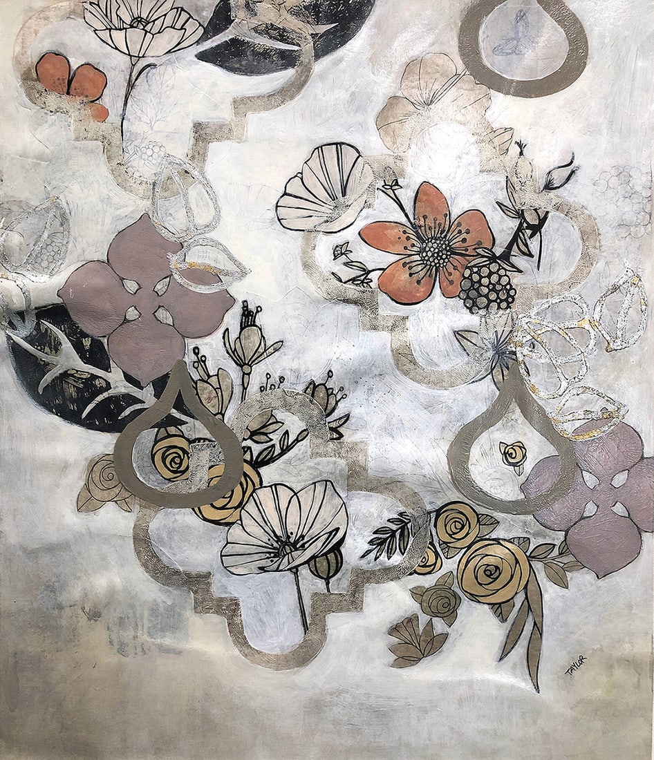 Kari Taylor Mixed Media Painting Heirloom I 28 x 28 inches: Kari Taylor. Heirloom I. Mixed media painting on canvas. Canvas Size 28 x 28 inches. Kari graduated from Arizona State University with a BFA in printmaking. After completing her degree, she worked in 