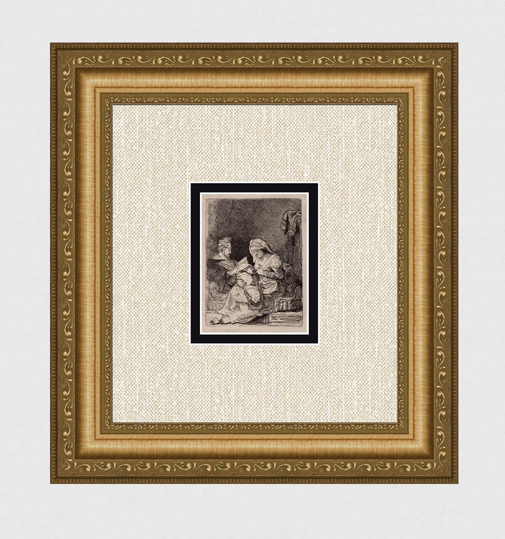 1800s REMBRANDT B62 Etching SIGNED The Holy Family Durand: After Rembrandt Harmenszoon Van Rijn (1606-1669). Title: The Holy Family. Medium: Antique hand pulled copper plate etching on laid paper after the original by master etcher Amand Durand (1831 - 1905).
