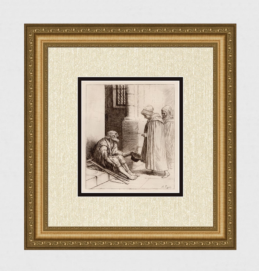 Alphonse Legros Charity 1881 Etching: Alphonse Legros (French, 1837-1911). Charity (La Charite). Antique etching on thick laid paper. 1881. Signed in the plate, lower right. Image size 6 3/4 x 8 inches. inches. Framed dimensions approxima