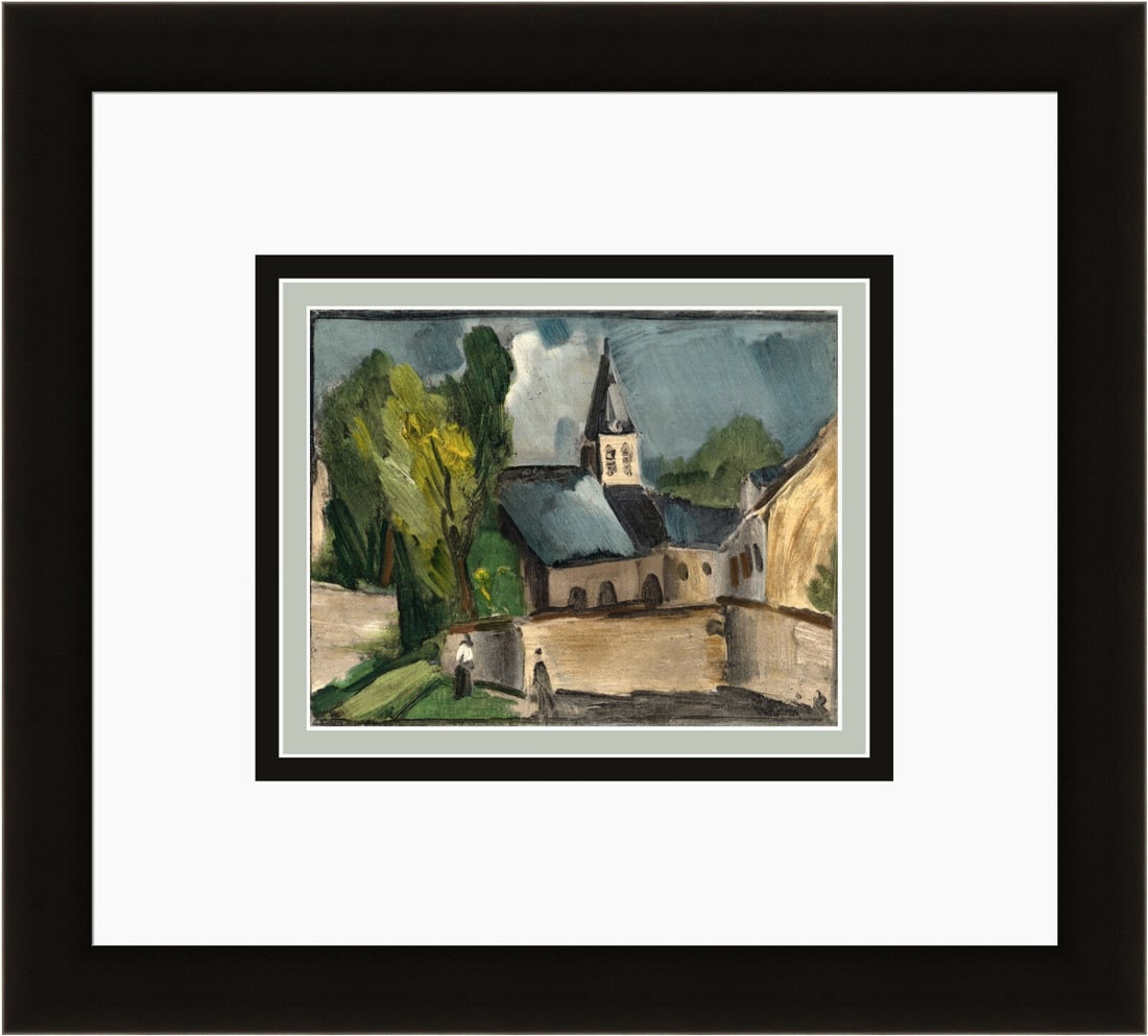 Maurice de Vlaminck L'eglise de Bougival 1958 lithograph: Maurice de Vlaminck. (1876-1958). L'eglise de Bougival. Color lithograph on wove paper after the original 1913 painting. 1958. Signed in the plate. Excellent. Legendary Atelier Mourlot. Image Size 7 1