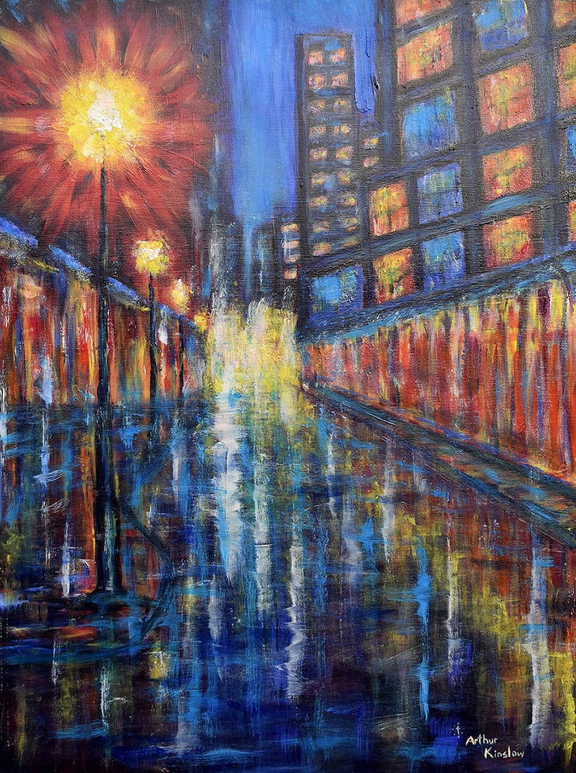 Arthur Kinslow Orginal Painting Reflections 30 x 40: Arthur Kinslow ( American, 1955 - ) Reflections. Original Acrylic on Canvas.Signed by the artist lower right. Canvas Size 40 x 30 inches. Arthur Kinslow has been involved in art his entire life and be
