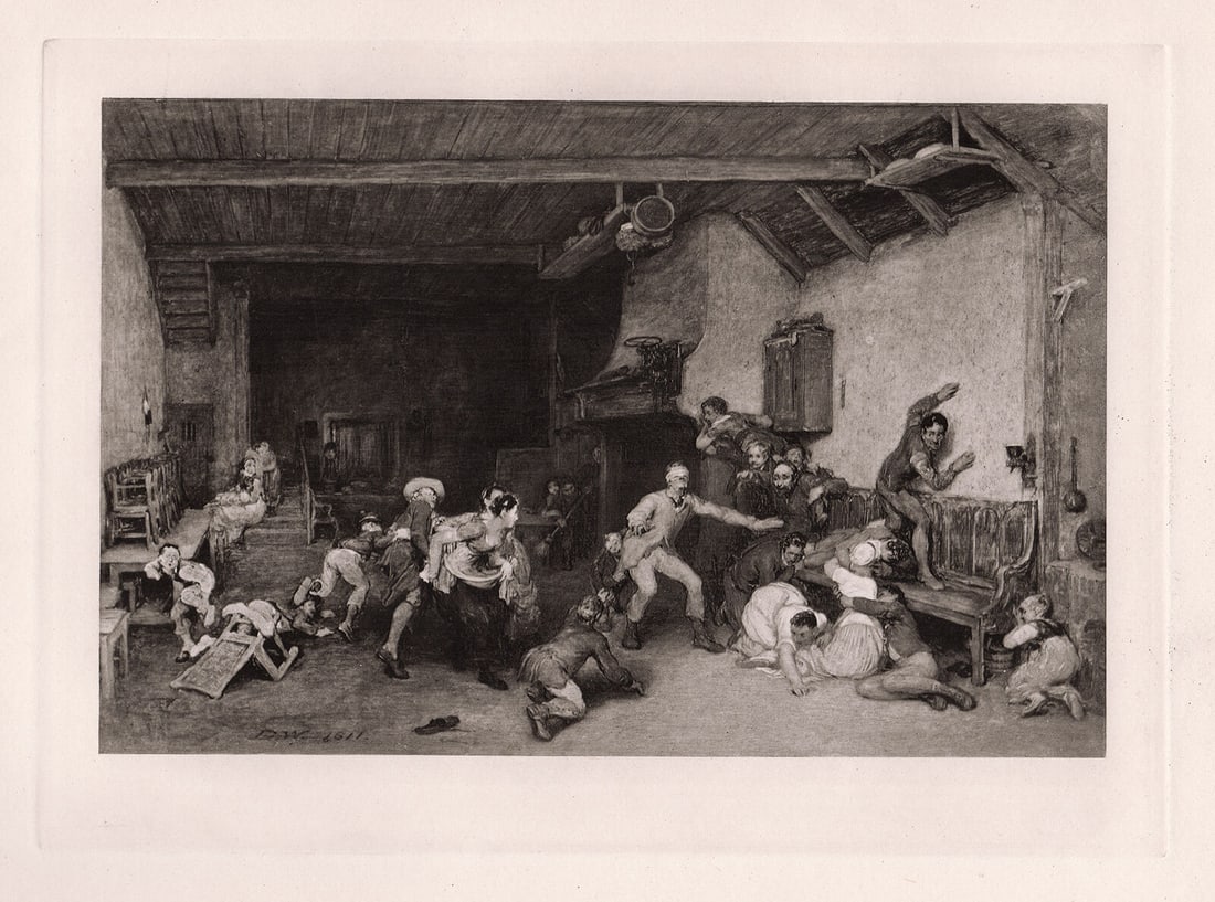 Sir David Wilkie Blind-Man's Buff 1887 Print Signed (1 of 2)