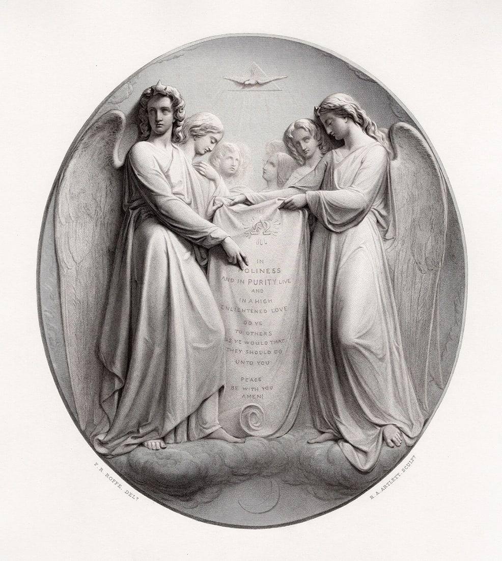 Joseph EDWARDS SIGNED 1800s Antique Engraving A Vision Framed: Joseph Edwards (Welsh, 1814 - 1882). A Vision. Antique engraving on wove paper after the original by master engraver Richard Austin Artlett (1807-1873). Year: 1864. Condition: Excellent. Image size c.