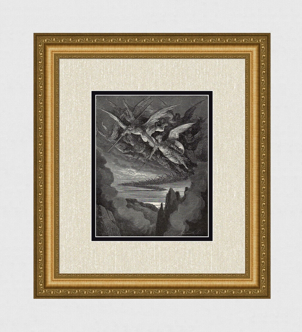 Gustave Dore Bad Angels in Hell (Milton's Paradise Lost) c. 1880 Woodcut Signed: Gustave Dore. Bad Angels in Hell (Milton's Paradise Lost). Antique woodcut wove paper after the original by master wood engraver Adolphe Gusman (Gusmand) (French; 1821 - 1905). c. 1880. Signed in the 