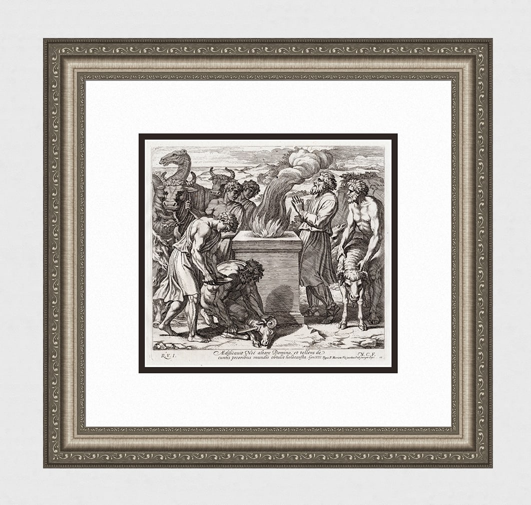 Raphael 1649 Engraving Vatican Noah builds an Altar to God (1 of 4)