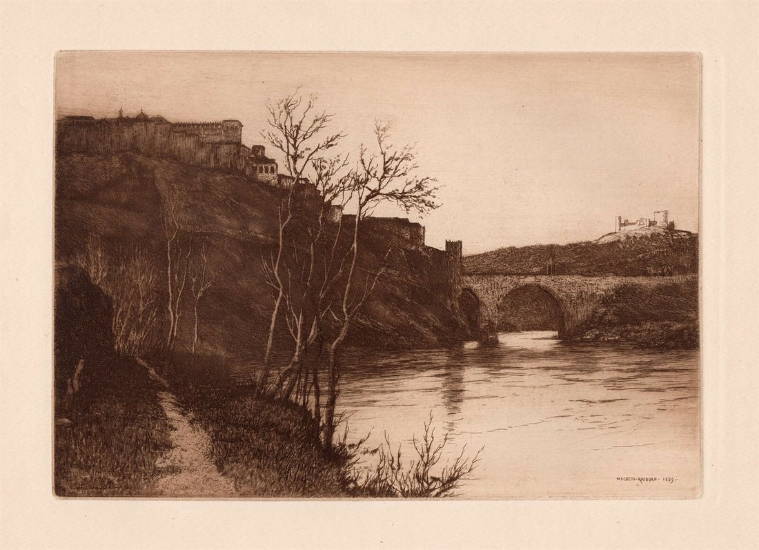 1891 Henry Raeburn Bridge of Alcantara Toledo etching signed (1 of 3)