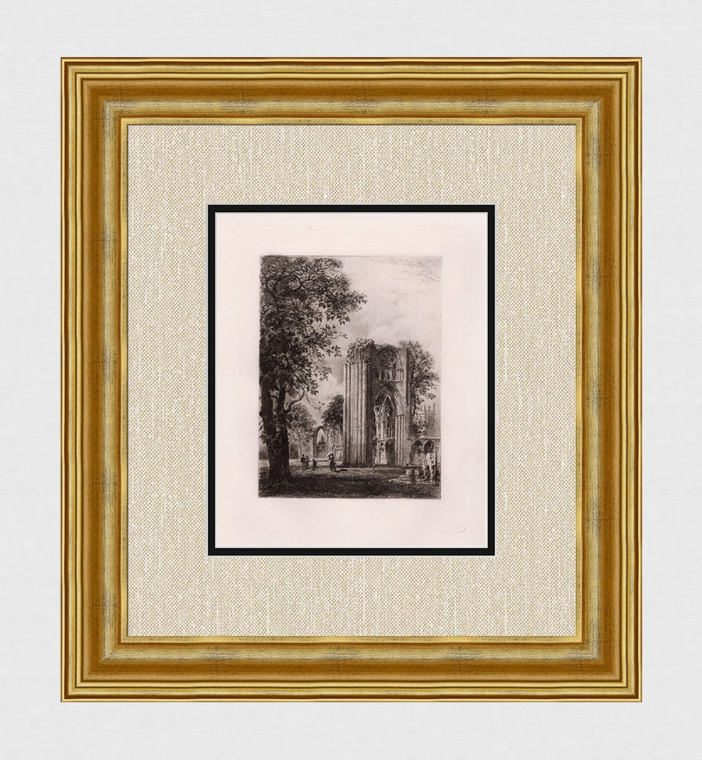 1882 Alfred Louis Brunet Debaines St. Mary's Abbey, York etching signed: Alfred Louis Brunet Debaines. (1845-1939). "St. Mary's Abbey, York". Antique etching on thick laid paper. 1882. Signed in the plate, lower right. Excellent. Image Size 7 1/2 x 9 3/4 inches. Approximat