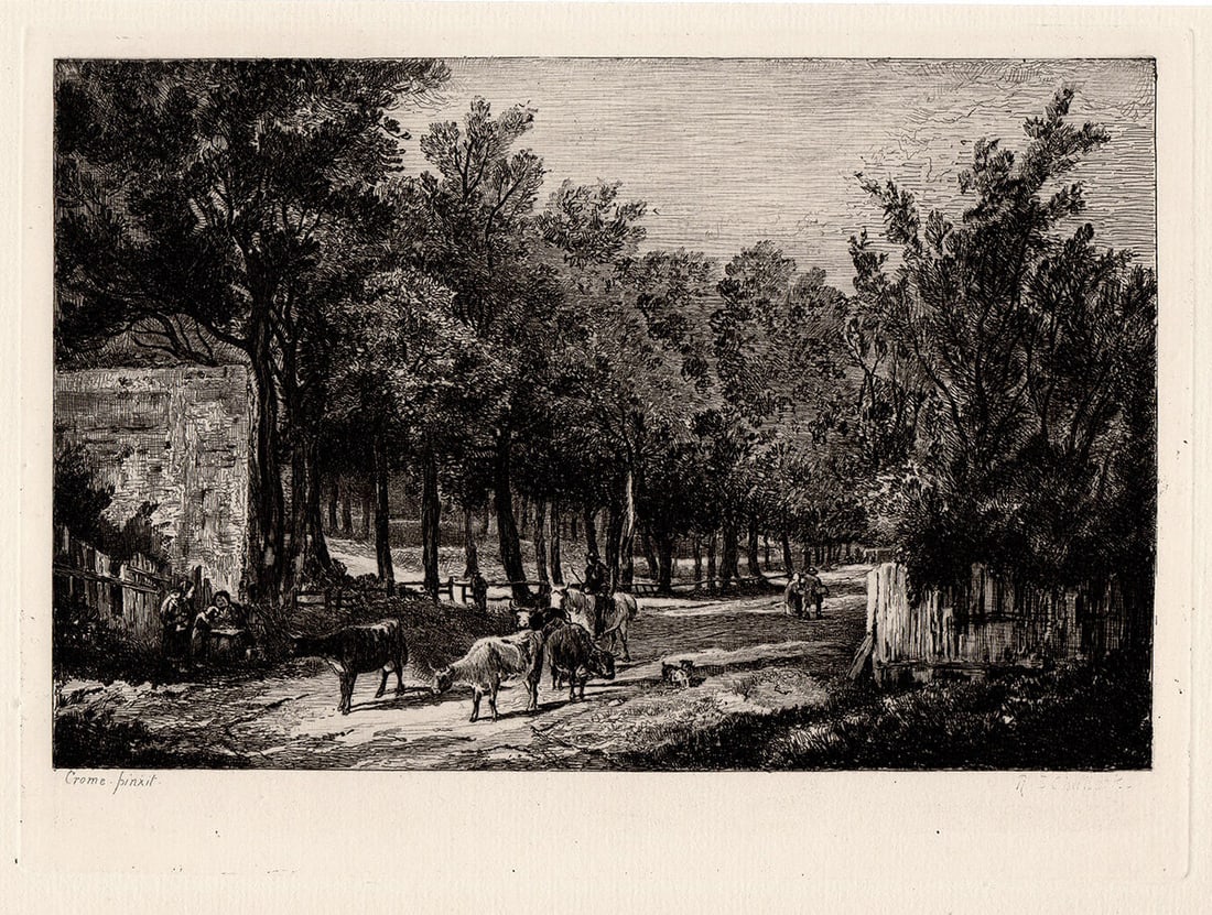 1875 John Crome Landscape with Cows etching signed (1 of 2)