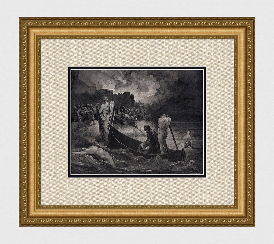 1800s Gustave Dore Divine Comedy Woodcut Virgil talks to Demons Framed Signed: Gustave Dore (Paul Gustave Louis Christophe Dore) (French, 1832-1883). Chant 8, I could not hear what Terms (Divine Comedy, Enferno). Antique woodcut wove paper after the original by a master wood eng
