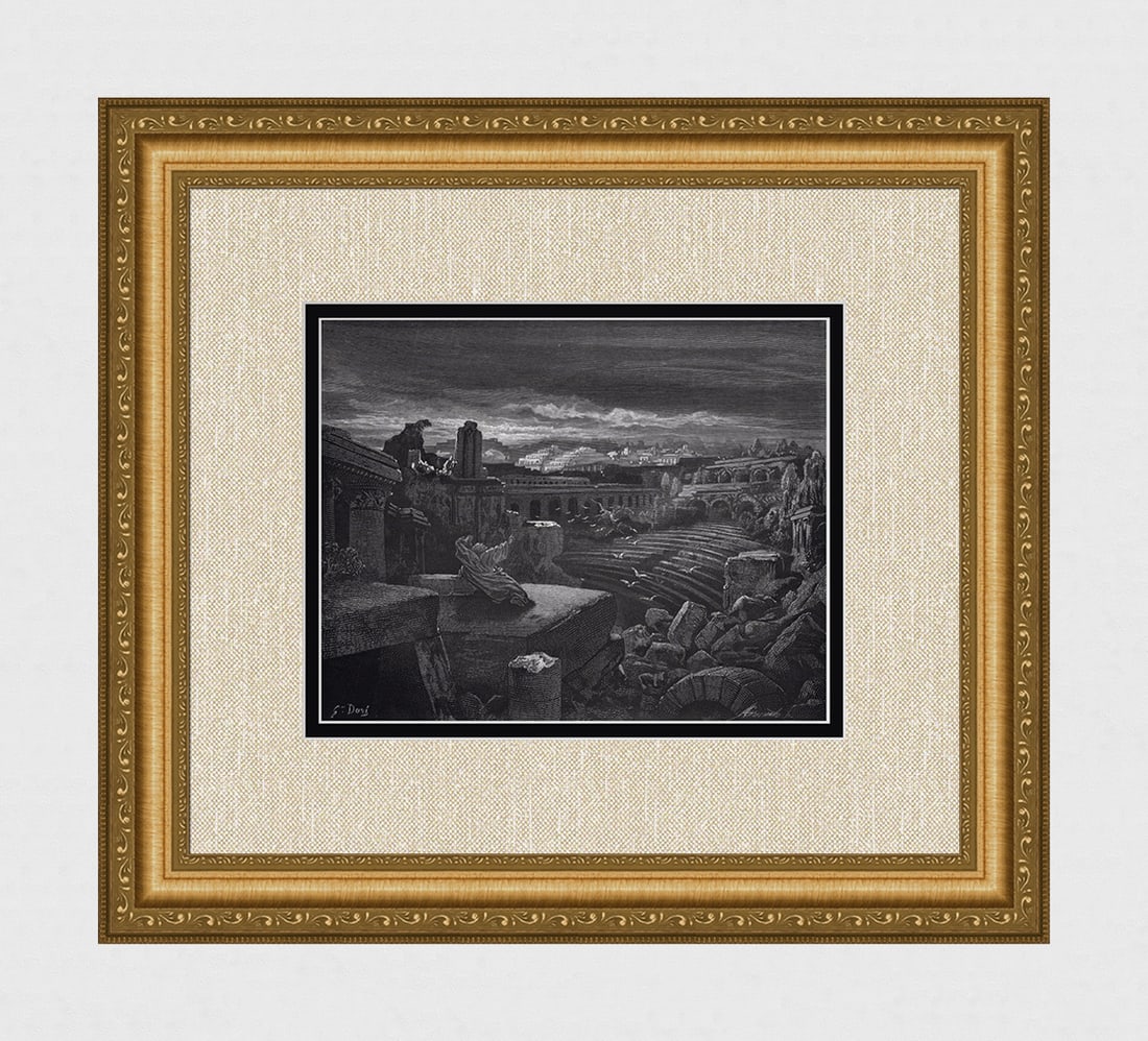 1800s Gustave Dore SIGNED Woodcut Isaiah's Vision of Destruction FRAMED (1 of 3)