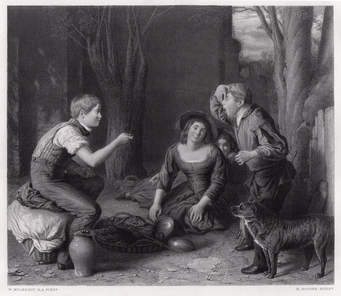 William Mulready 1869 engraving The Butt: Shooting a Cherry signed (1 of 2)