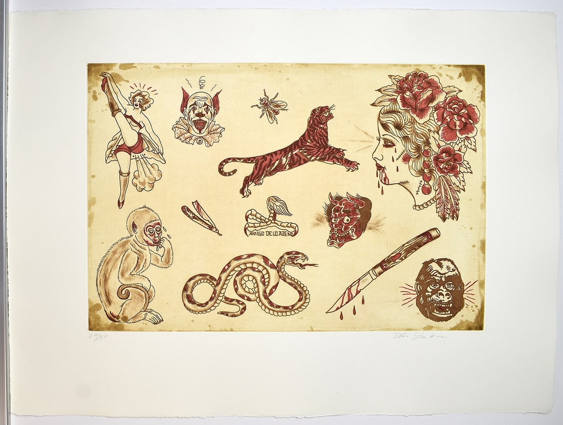 Dr. Lakra Original Color Etching Signed and Numbered Ltd. Ed. 50: Dr. Lakra (Jeronimo Lopez Ramirez)(b.1972). Title: Mod. 5. Limited edition aquatint etching on Guarro Paper. Hand signed lower right, numbered from an edition of 50 lower left. Year: 2008. Published b