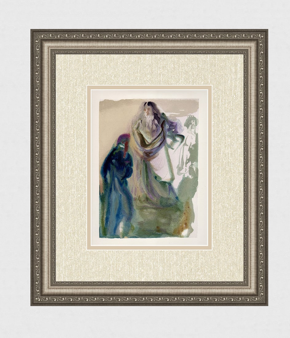 1960 Salvador Dali Walk Towards God Authentic: Salvador Dali. (1904-1989). "The Walk Towards God" Paradise Canto 28. Authentic Original Color Woodcut from The Divine Comedy Printed in 1960 on B.F.K. Rives Paper ( this is not a reproduction, copy, 