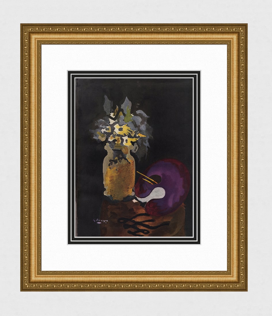 1955 BRAQUE Vinage Color Lithograph Flower Vase & Palette SIGNED FRAMED (1 of 4)