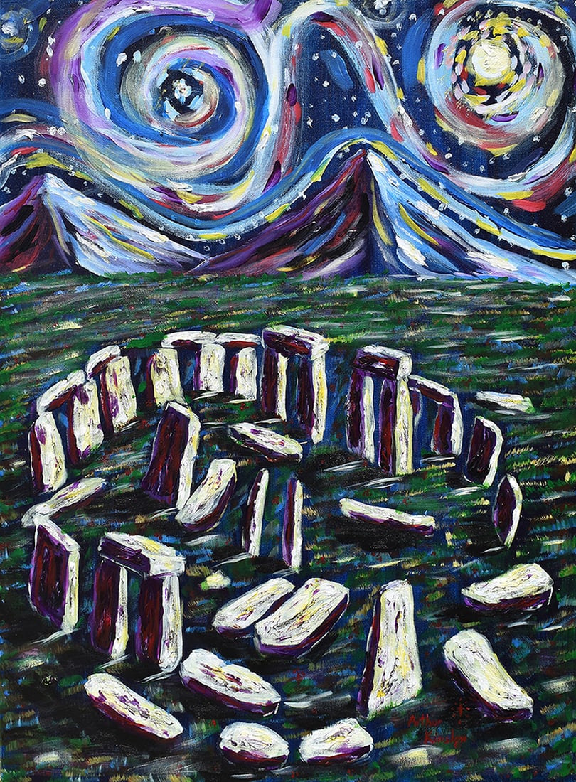 Arthur Kinslow Original Painting Stonehenge II 30 x 40 Inches: Arthur Kinslow ( American, 1955 - ) Stonehenge II. Original Acrylic on Canvas.Signed by the artist lower center. Canvas Size 30 x 40 inches. Arthur Kinslow has been involved in art his entire life and