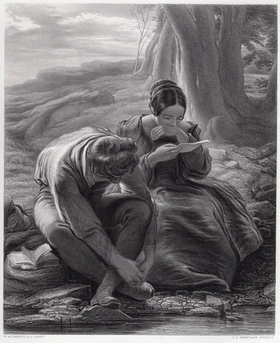 William Mulready 1876 engraving Couple in Love Signed Framed (1 of 2)