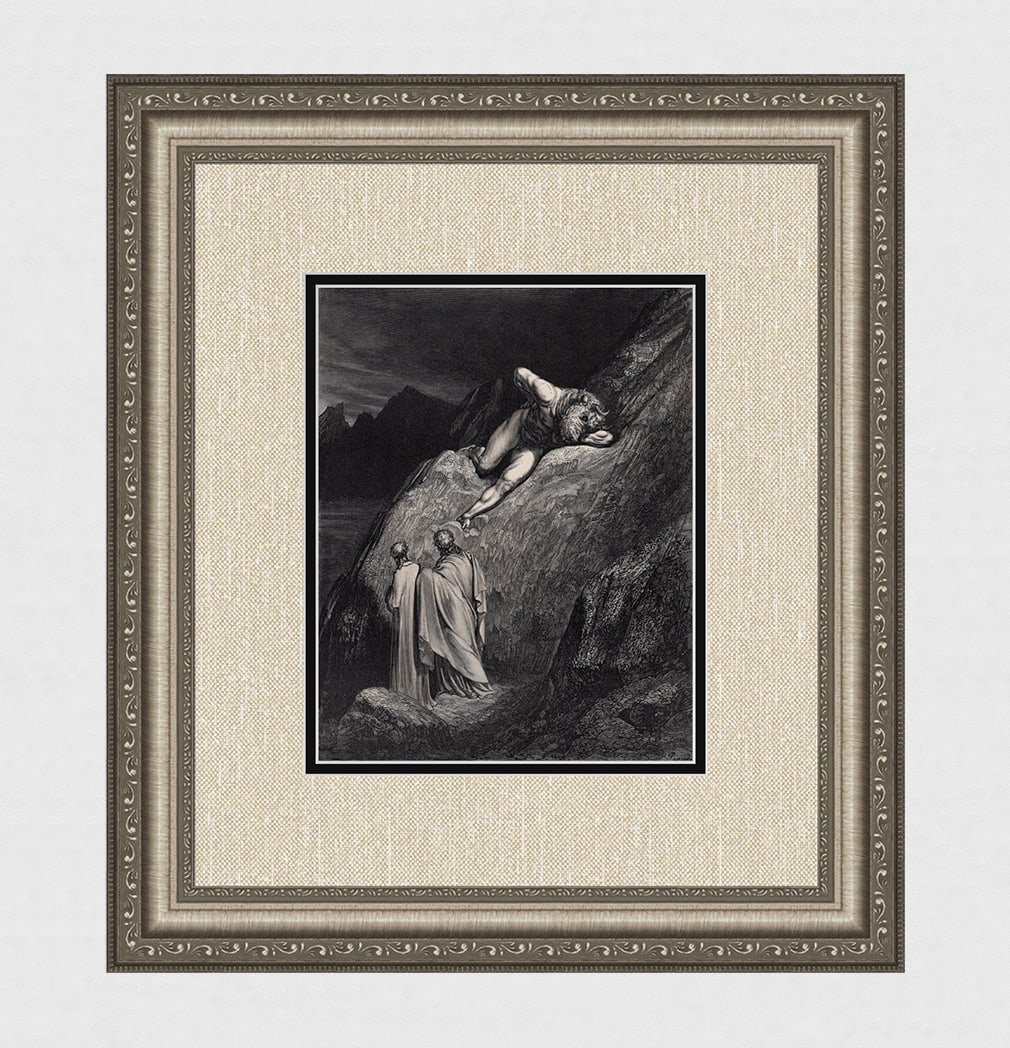 Gustave Dore Chant 12 The Minotaur 1880 Wood Engraving Framed Signed: Gustave Dore (Paul Gustave Louis Christophe Dore) (French, 1832-1883). Chant 12. The Minotaur (Dante's Divine Comedy Enferno). Antique Wood Engraving on wove paper executed by master wood engraver Ant