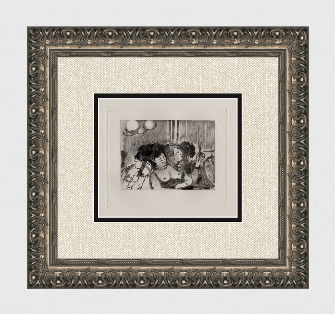 Edgar DEGAS 1938 Limited Edition Au Salon Etching Framed: Edgar Degas (1834 - 1917). Au Salon II (The Salon) (from Mimes des Courtisan du Lucien). Hand pulled etching with aquatint after the monotype on Velin Rives paper by master etcher Maurice Potin (20th 