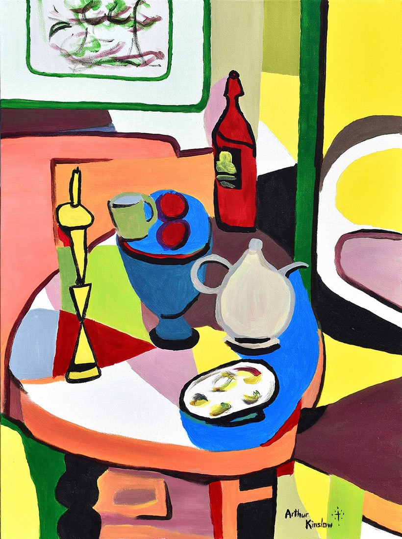 Arthur Kinslow Original Painting Still Life with Oysters 30 x 40 Inches: Arthur Kinslow ( American, 1955 - ) Still Life with Oysters. Original Acrylic on Canvas.Signed by the artist lower center. Canvas Size 30 x 40 inches. Arthur Kinslow has been involved in art his entir