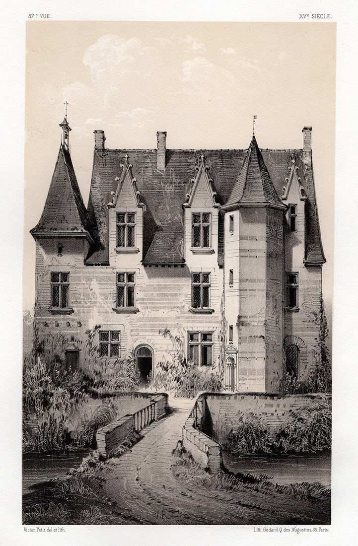 Original 1800s V. PETIT SIGNED Lithograph MANOIR DE LA POSSONNIERE Framed (1 of 2)