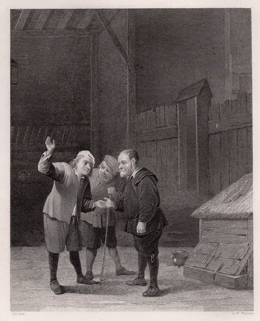 1834 David Teniers the Younger Striking a Bargain engraving signed (1 of 2)