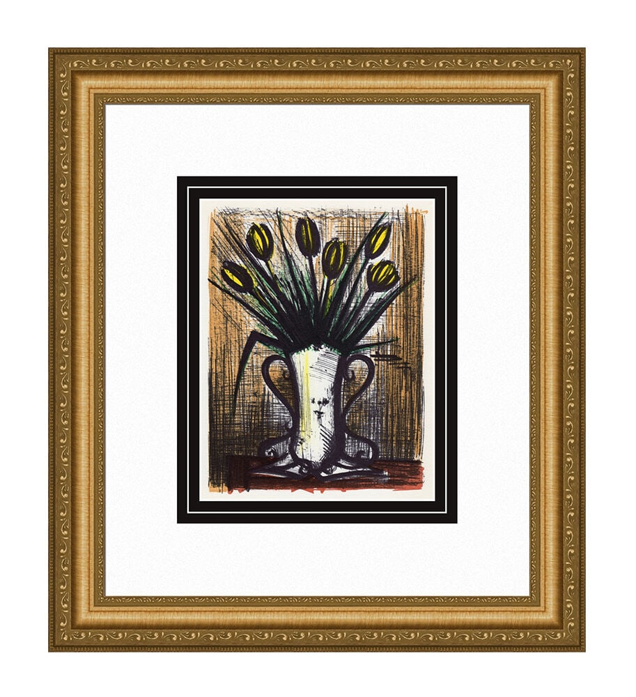 Bernard Buffet Vase of Tulips 1967 lithograph: Bernard Buffet. (1928-1999). Vase of Tulips. Color Lithograph on Wove Paper after the Original. 1967. Excellent. Atelier Mourlot. Image Size 7 1/4 x 9 1/8 inches. Approximately 16 x 18 inches .