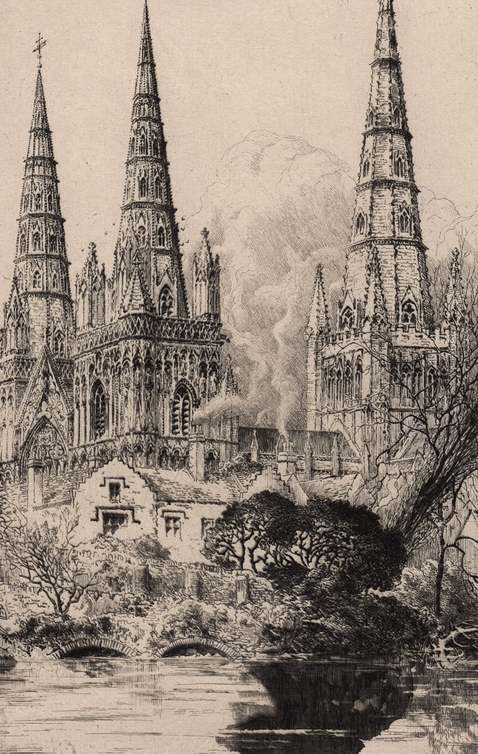 William Monk Lichfield Cathedral 1908 Etching - 3