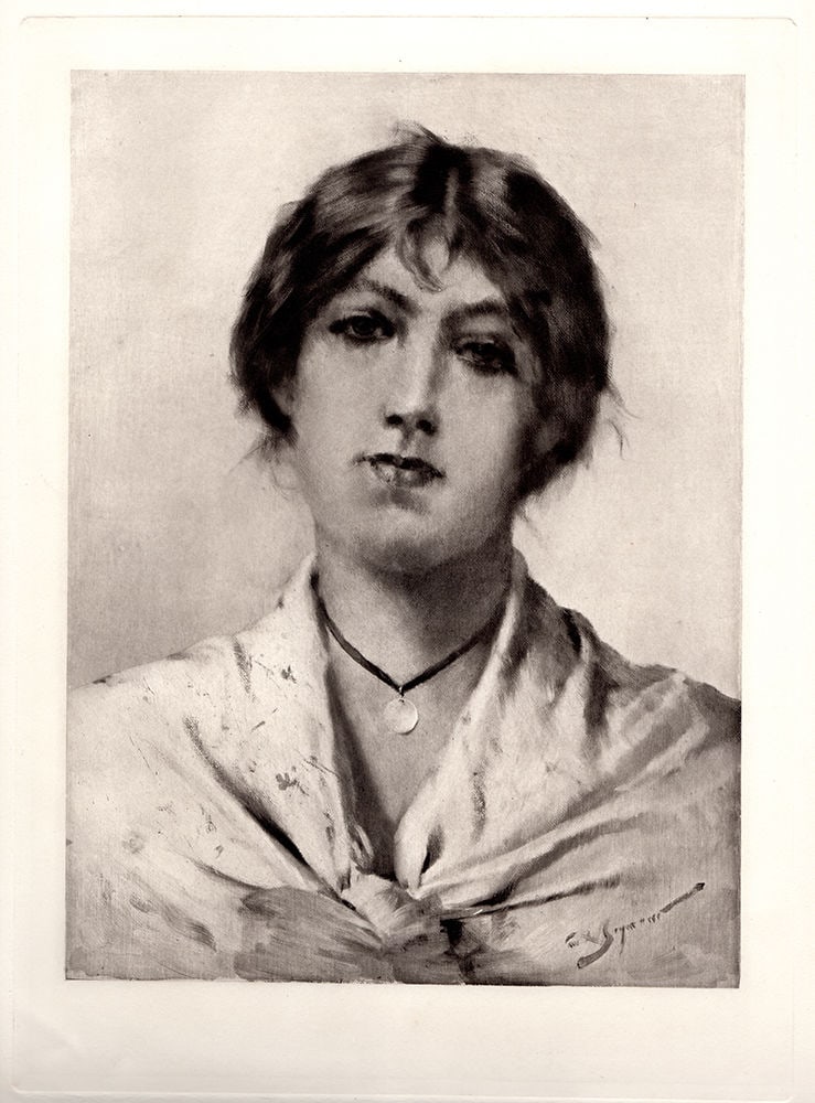 George Seymour 1886 Violetta Antique Print signed: George L. Seymour (1876-1916). Violetta. Antique Heliogravure on wove paper after the original. 1886. Signed in the plate. Framed dimensions approximately 16 x 18 inches. Image size 6 3/4 x 9 inches. 