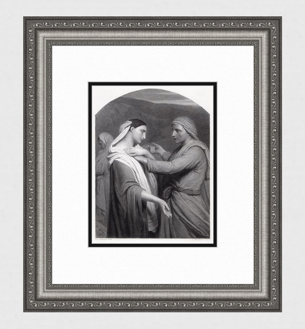 Ary Scheffer Ruth and Naomi engraving signed: Ary Scheffer. (Dutch-French, 1795-1858). Ruth and Naomi. Antique steel engraving on wove paper after the original by master engraver J. Levasseur. 1878. Signed in the plate. Excellent. Image Size 7 3/