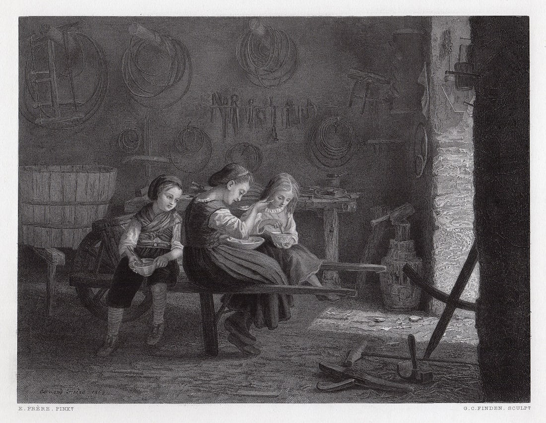 Pierre Frere 1875 engraving The Cooper's Family signed (1 of 2)