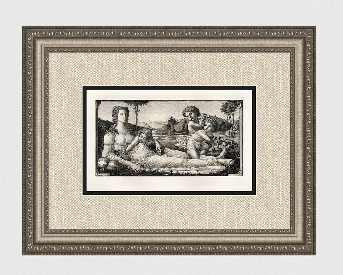 Sandro Botticelli Venus and Cupid 1886 etching: Sandro Botticelli. (Alessandro di Mariano di Vanni Filipepi) (Italian, 1445-1510). Venus and Cupids (An Allegory). Antique hand pulled copper plate etching on wove paper, after the original tempera an
