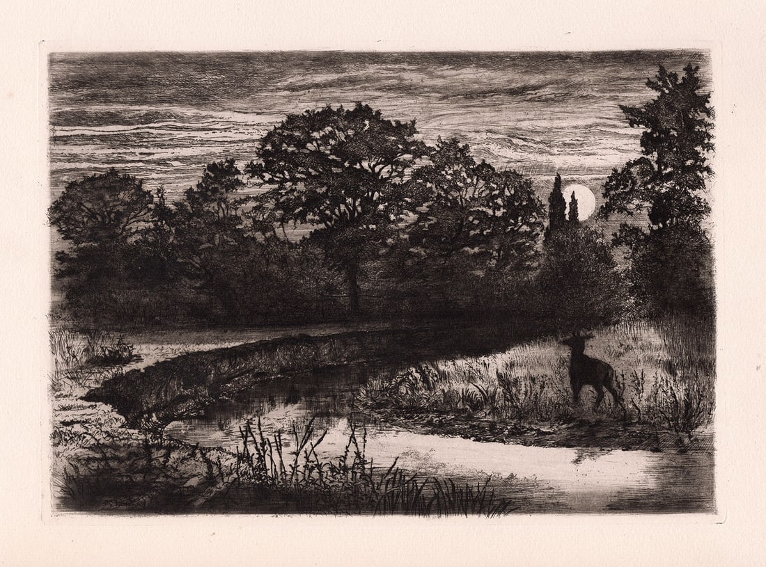 Philip Gilbert Hamerton Moonrise on the Ternin 1873 etching (1 of 3)