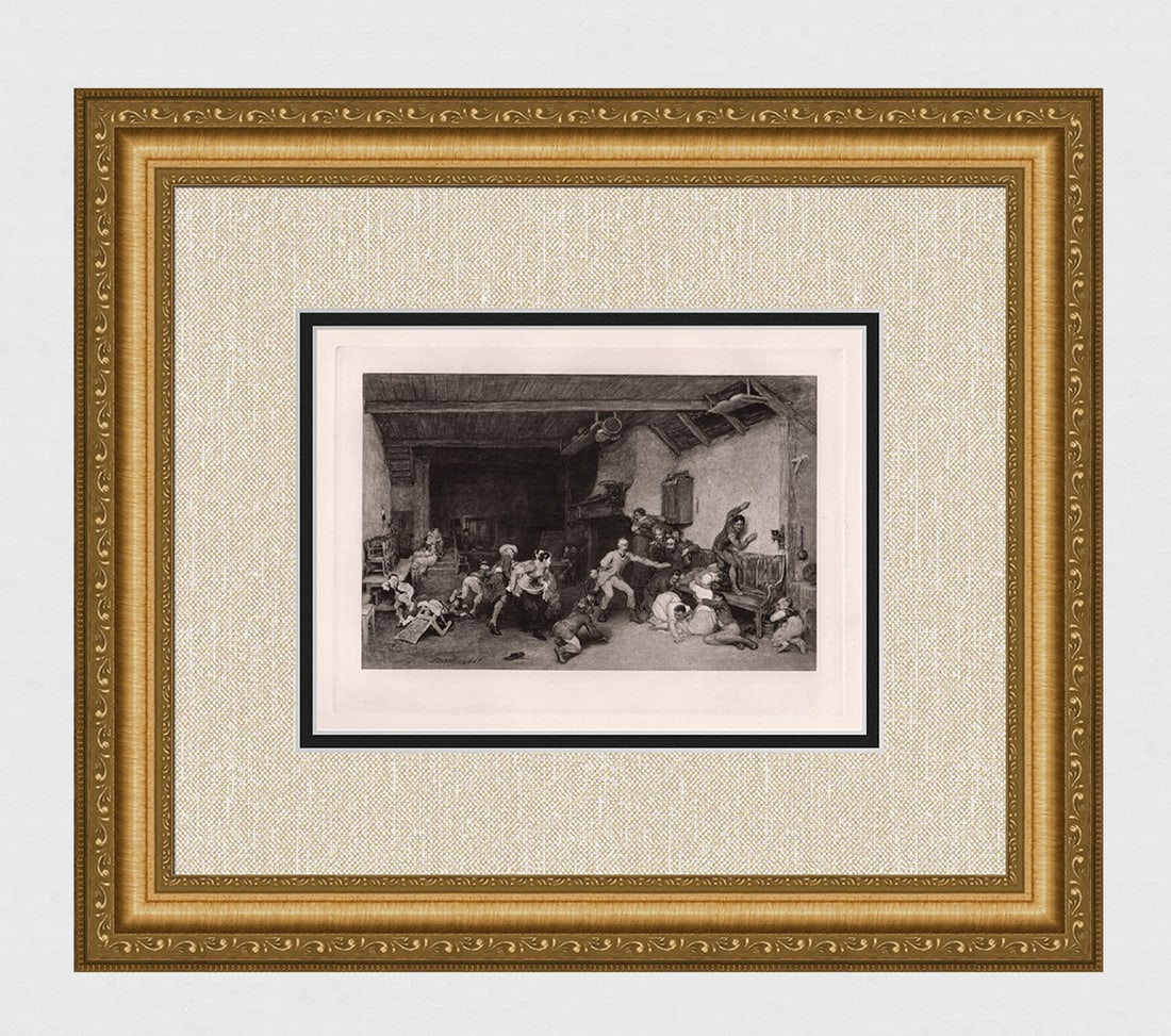 Sir David Wilkie Blind-Man's Buff 1887 print: Sir David Wilkie. (Scottish, 1785-1841). Blind-Man's Buff. Antique Heliogravure on wove paper after the original by master engraver Dujardin. 1887. Signed in the plate, lower left. Excellent. Image Si