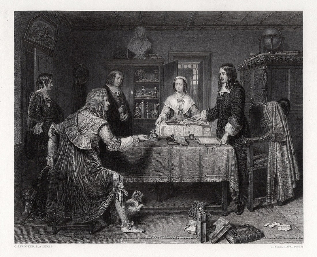 Charles LANDSEER Engraving Temptation of Andrew Marvell FRAMED SIGNED (1 of 3)